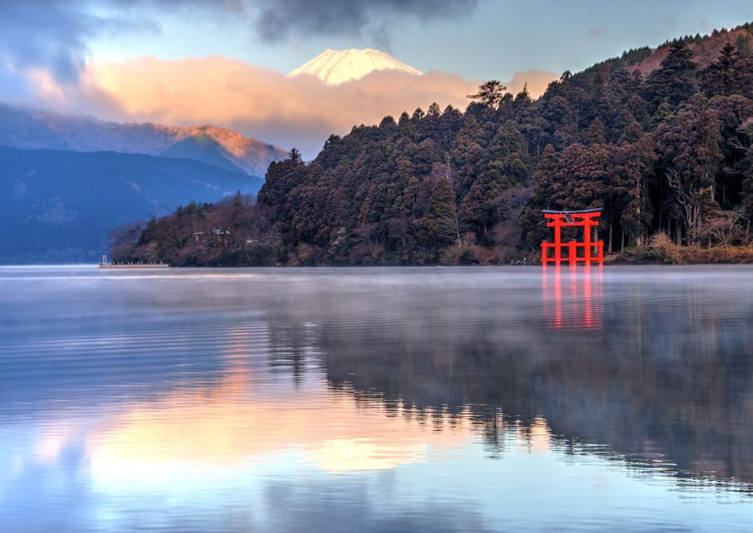 Mount Fuji Reflection on Lake Ashinoko, Hakone, Japan