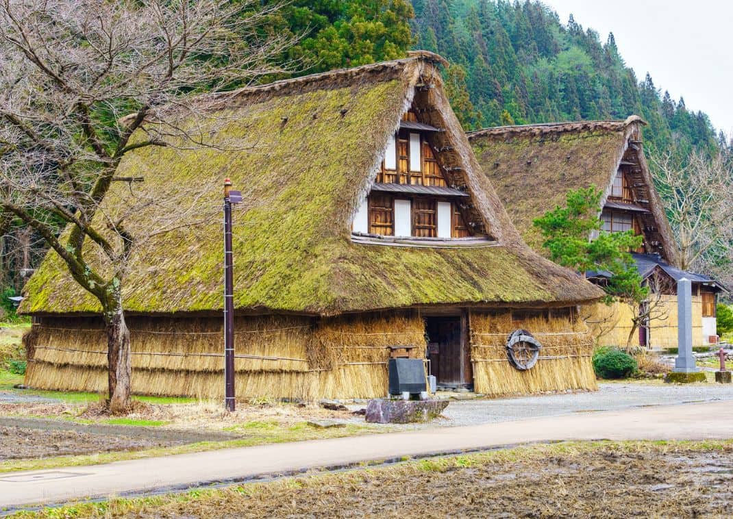 Old traditonal thatched roof style farmhouse at Suganuma Gassho-zukiri village, Japan