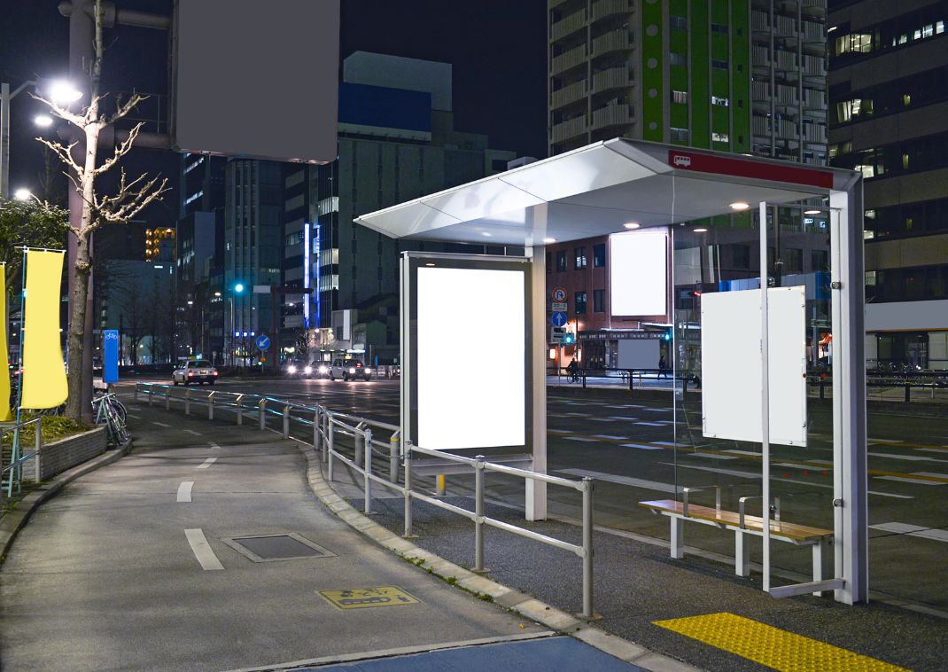 Deserted bus stop at night in Japan