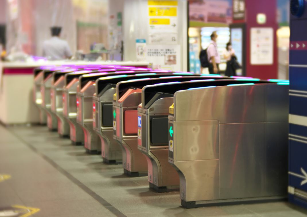 Ticket gates at a train station in central Tokyo
