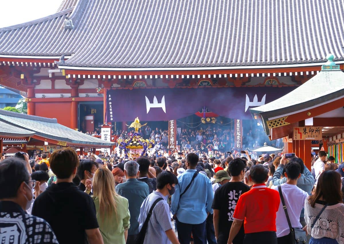 People celebrating Sanja festival in Asakusa, Tokyo