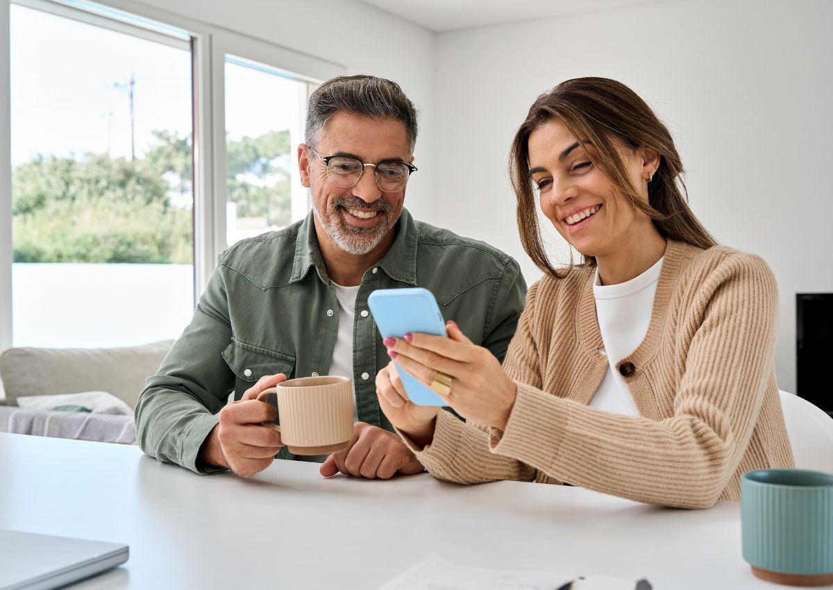 Middle-aged couple planning a trip to Japan