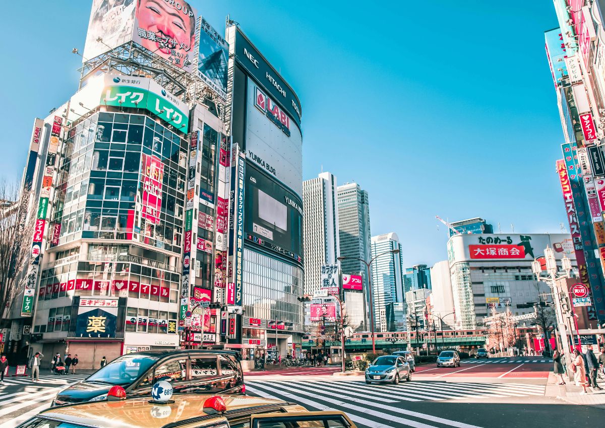 Busy cityscape in Tokyo, Japan