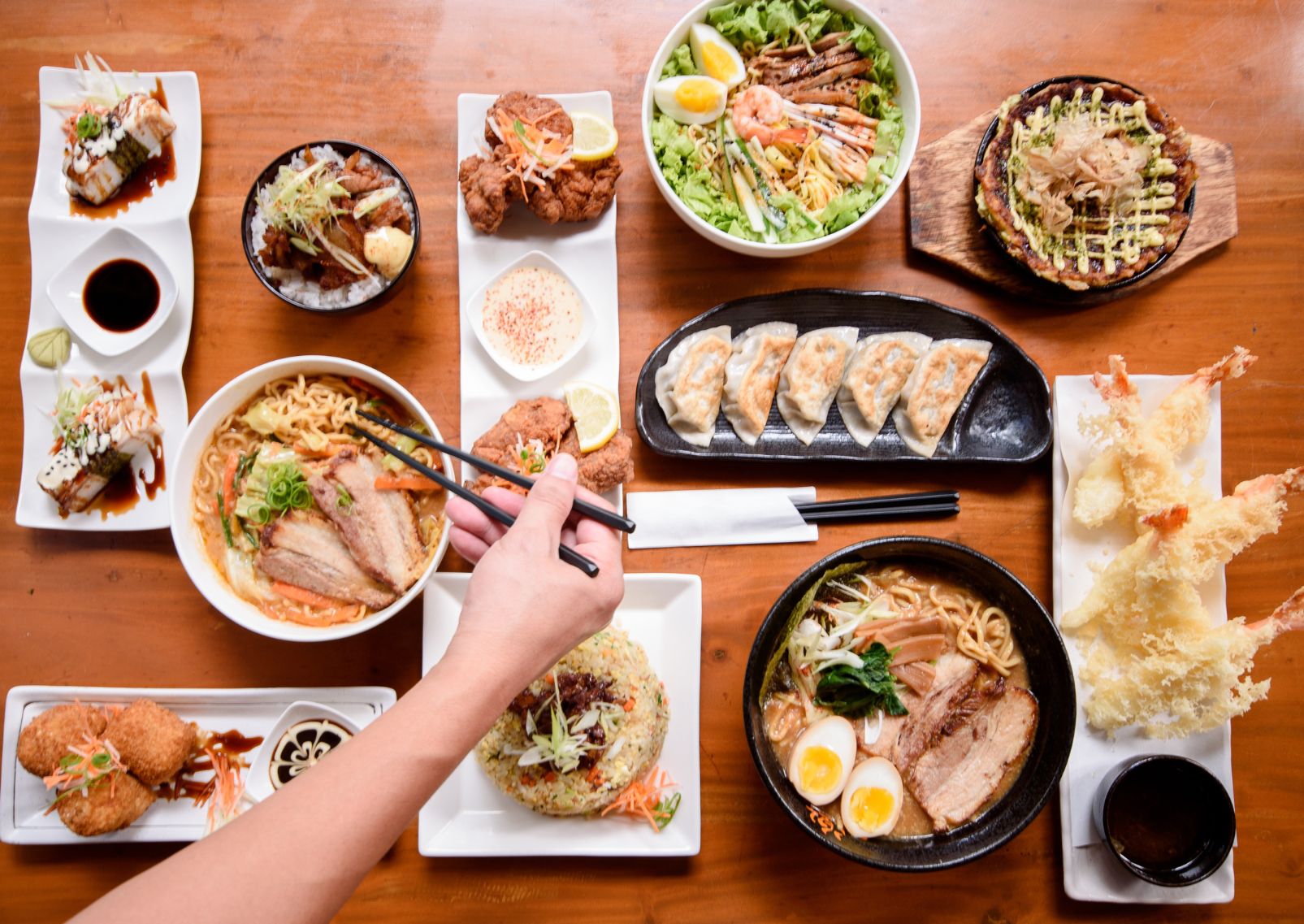 Japanese food on display on a table