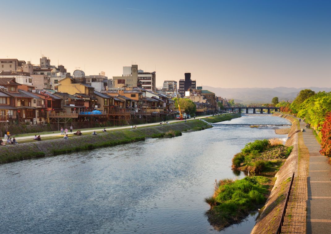 View to river Kamo in evening light