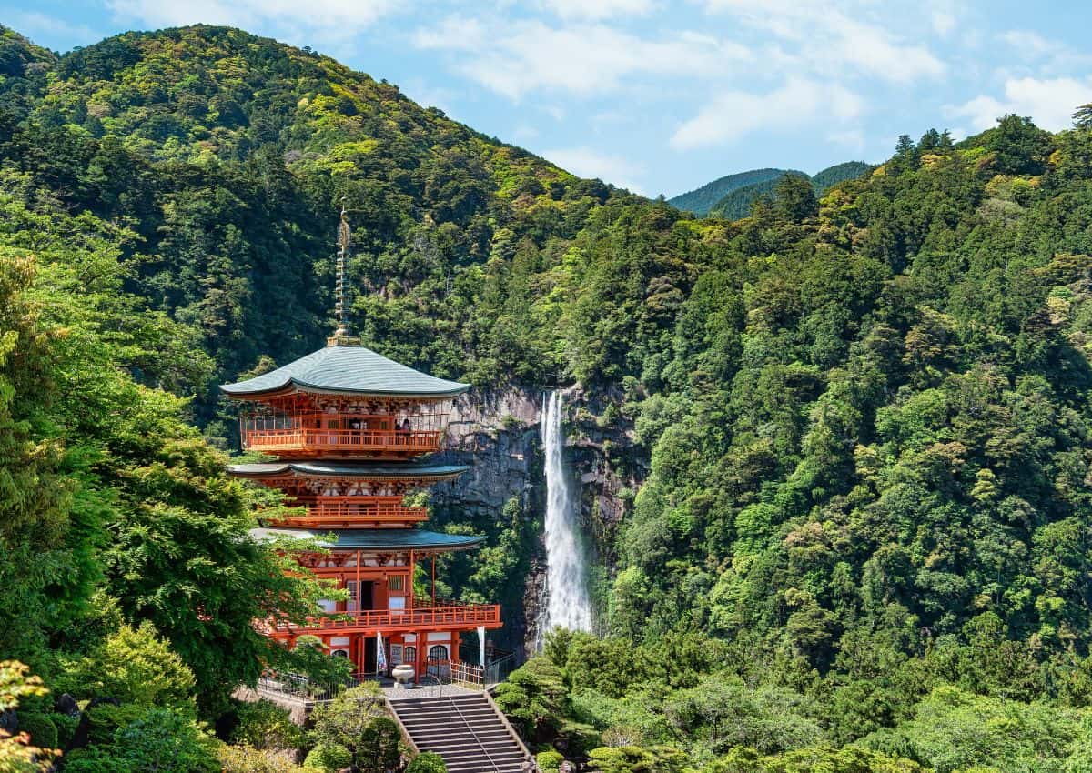 Pagoda at Nachi Falls in Kumano Kodo pilgrimage route, Japan