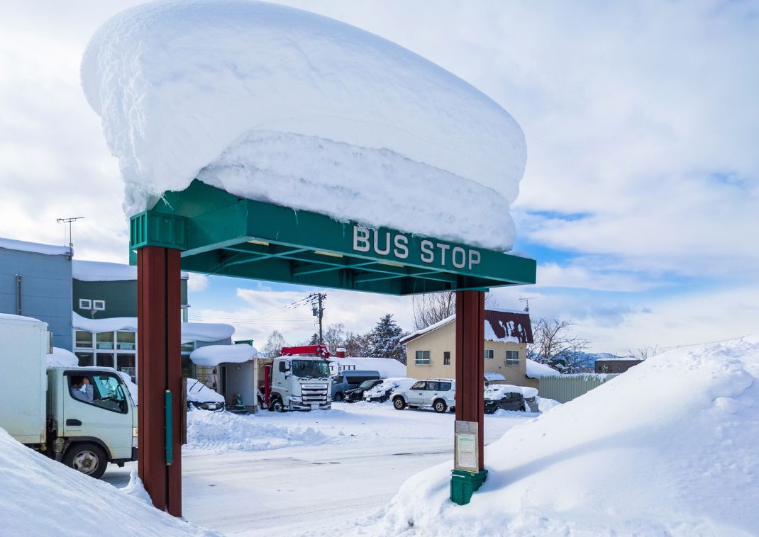 Bus stop at Niseko, Hokkaido, Japan