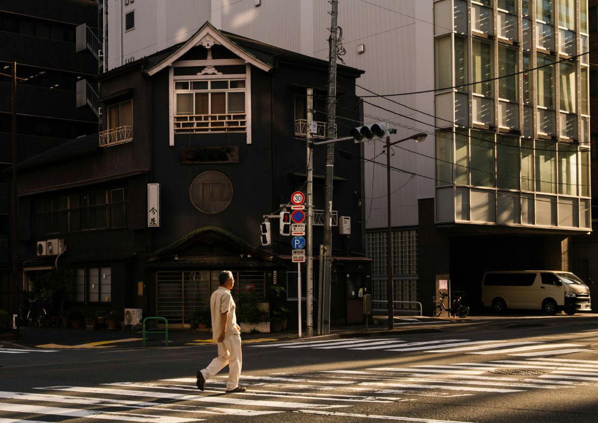 Street view at sunset in Jimbocho, Tokyo