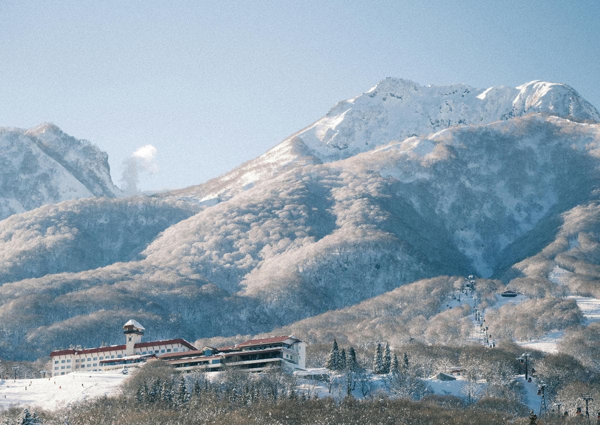 Hotel on a snowcapped Japanese mountain