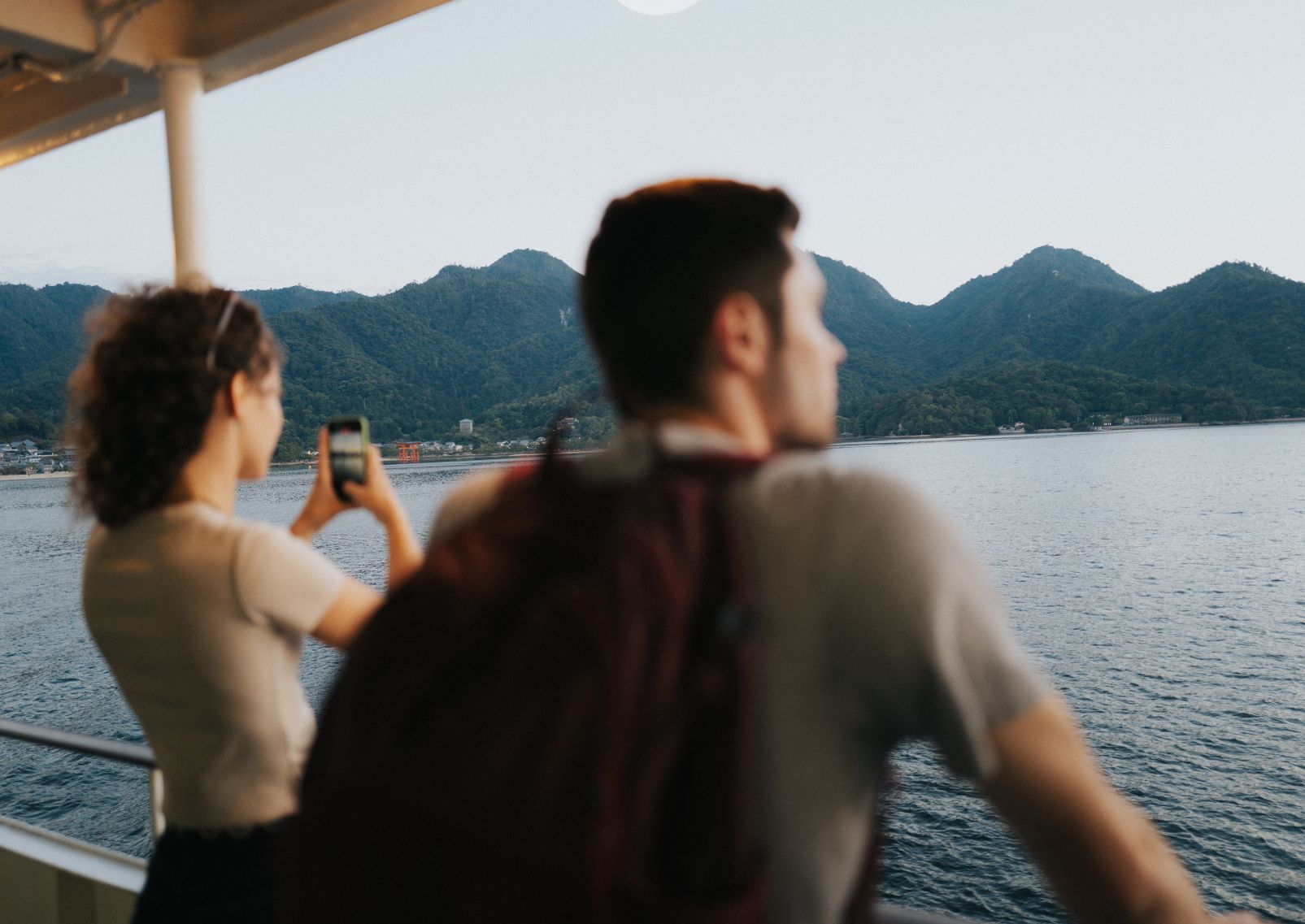 Tourists on the ferry at Miyajima, Hiroshima, Japan