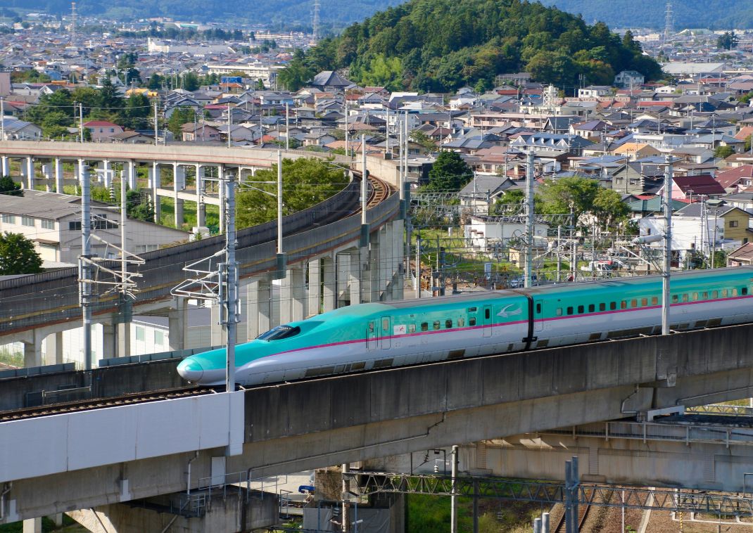 Shinkansen running in Fukushima City, Tohoku Shinkansen