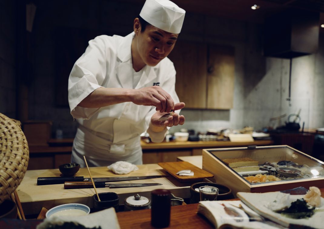 Sushi chef making sushi, Japan