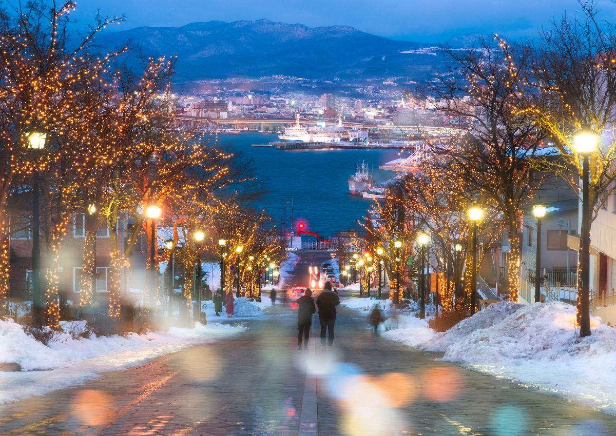 Hakodate’s Hachimanzaka street in winter, Hokkaido