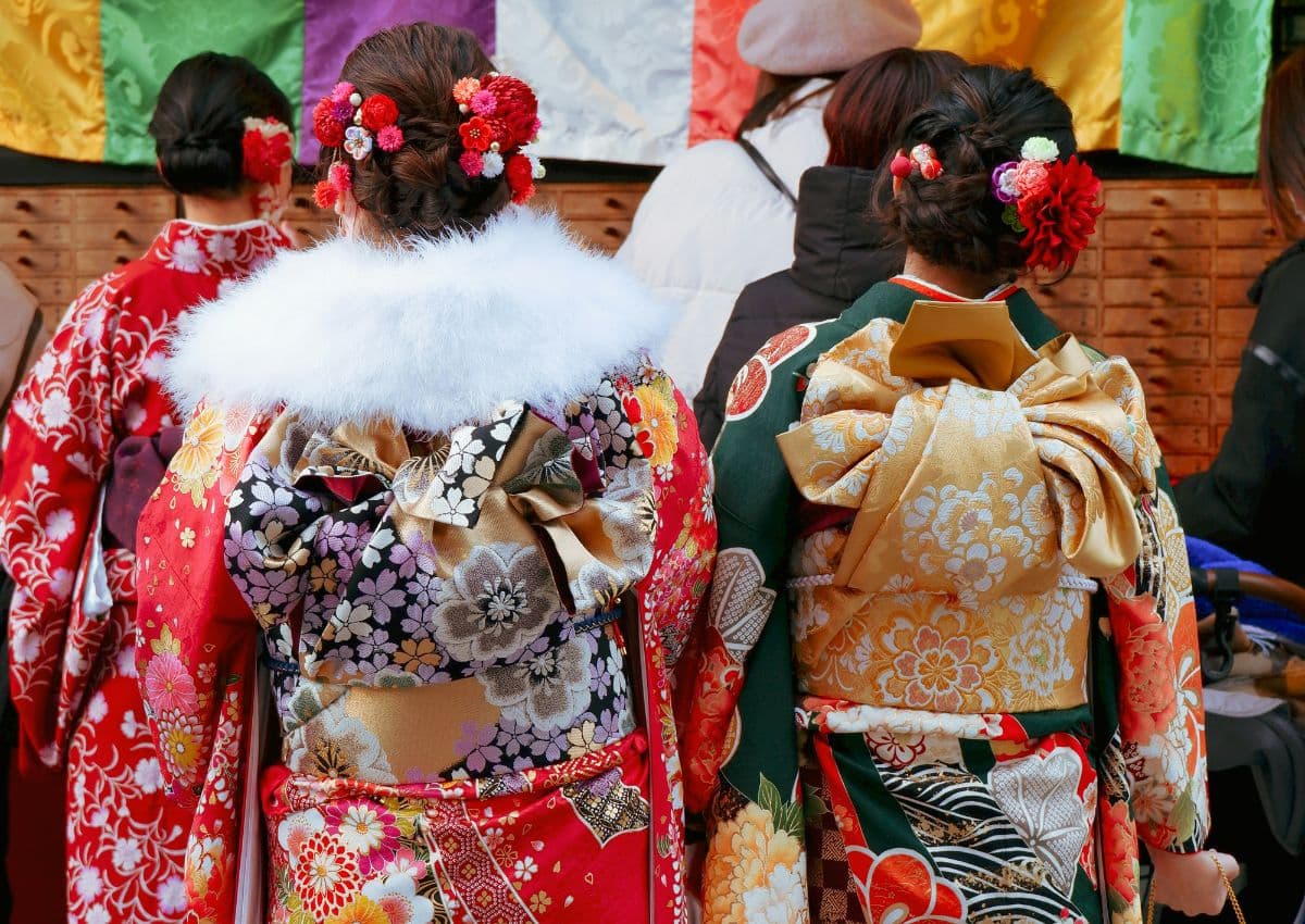 Beautiful obi belts of Japanese girls on Coming of Age Day