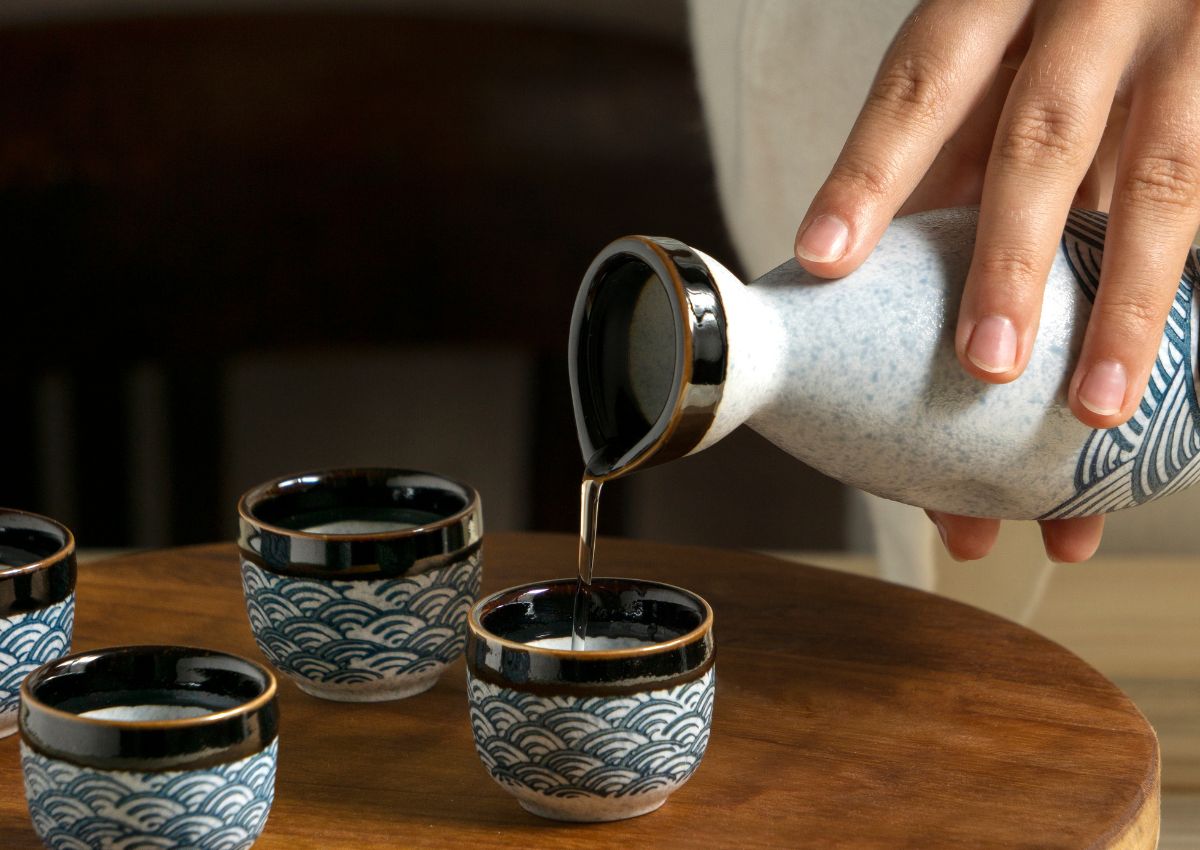  Japanese sake being poured