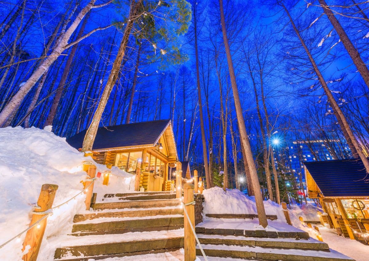 Winter cabins at twilights, Furano, Hokkaido