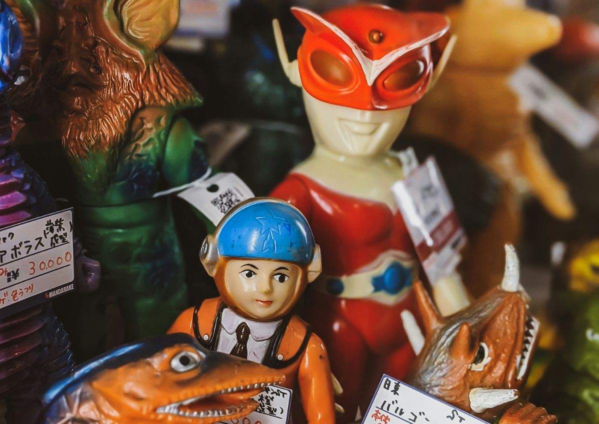 Collectible figures in a Japanese second-hand shop
