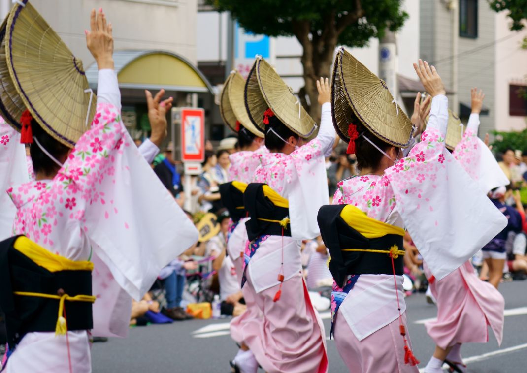 Awa Odori dancers in traditional wear, Japan