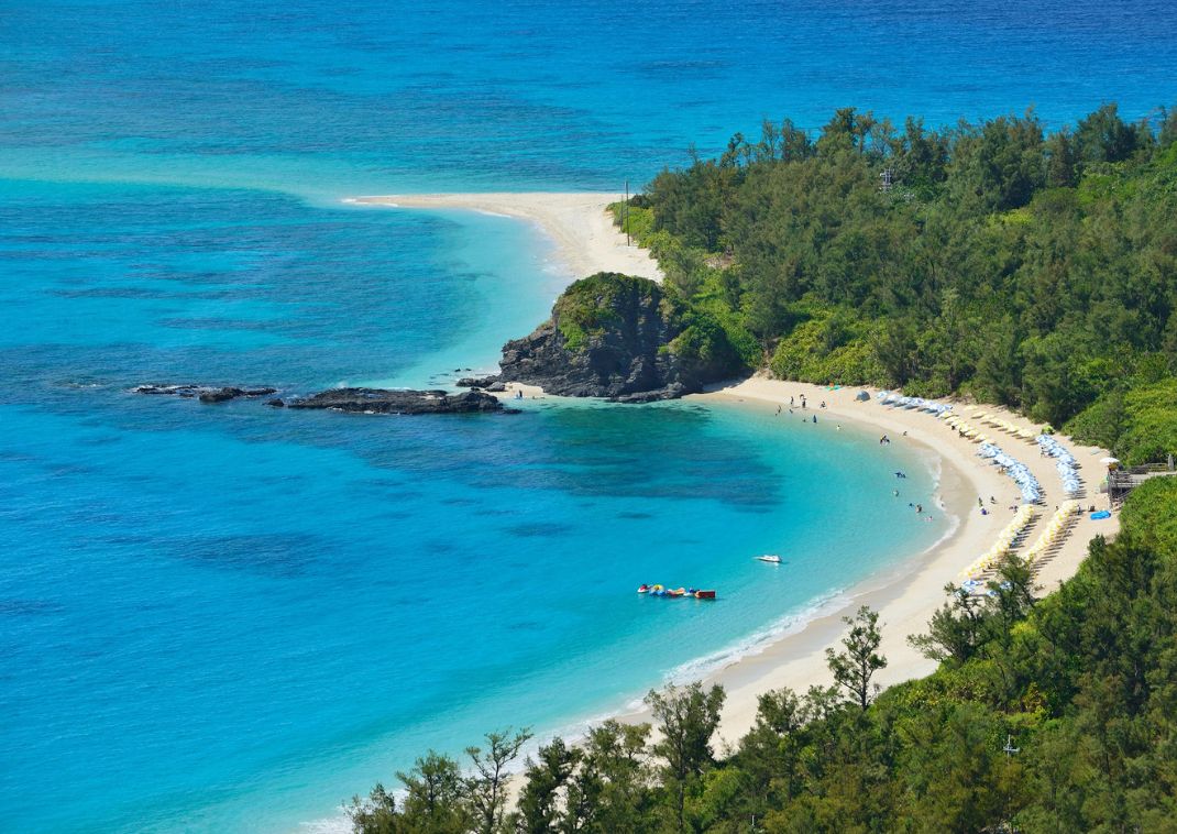 A distant view of Furuzamami Beach of Zamami Island in Okinawa,Japan