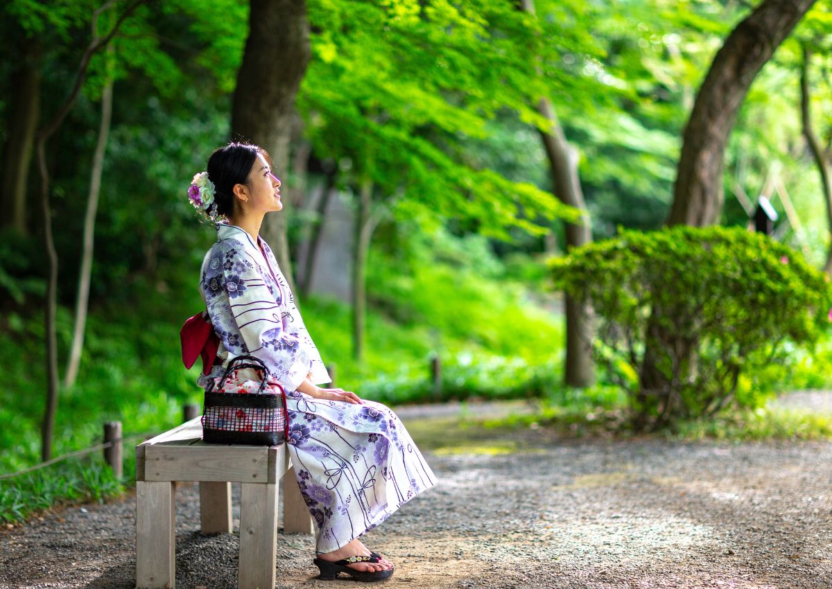 Woman wearing yukata in summer