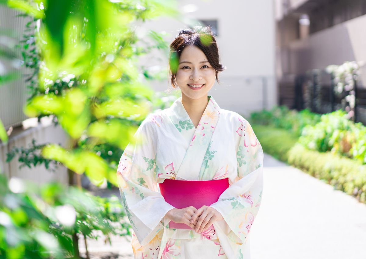 Woman wearing yukata in Japan