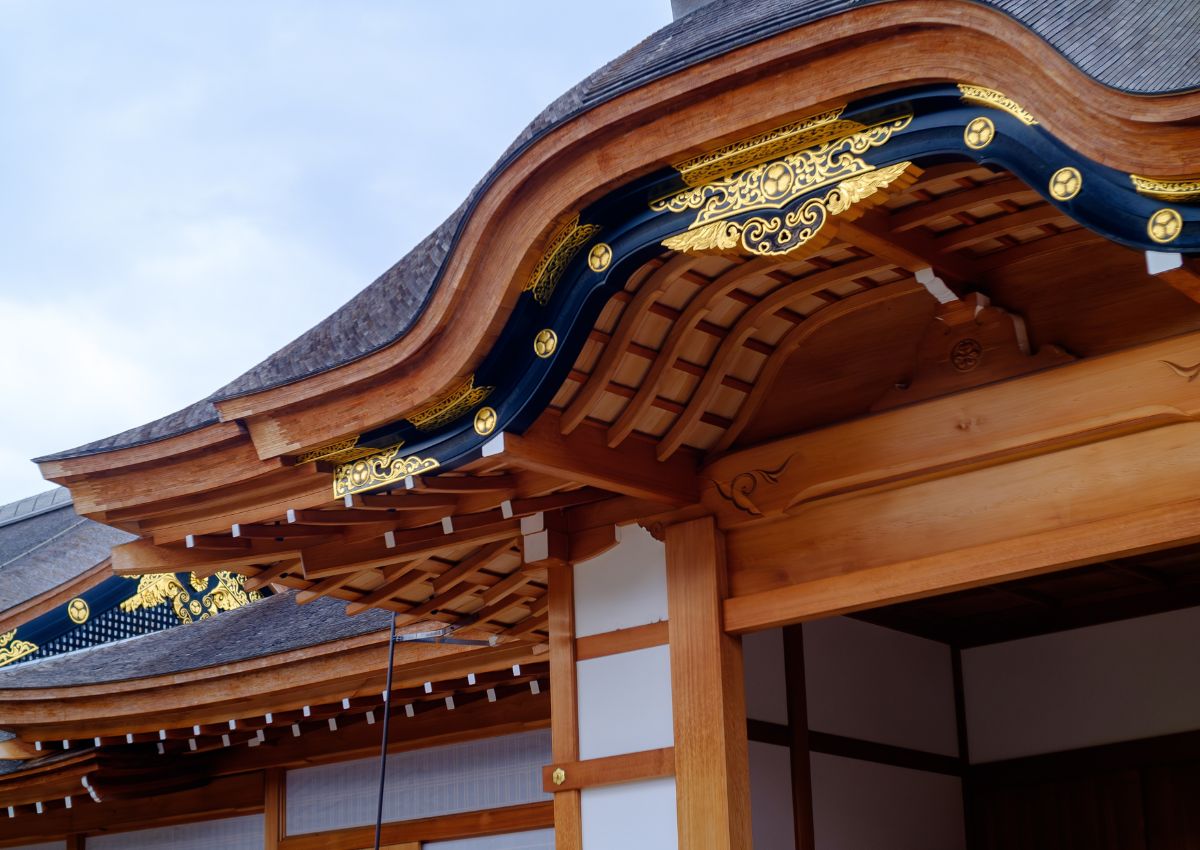 Nagoya Castle’s renovated beams with Tokugawa crest