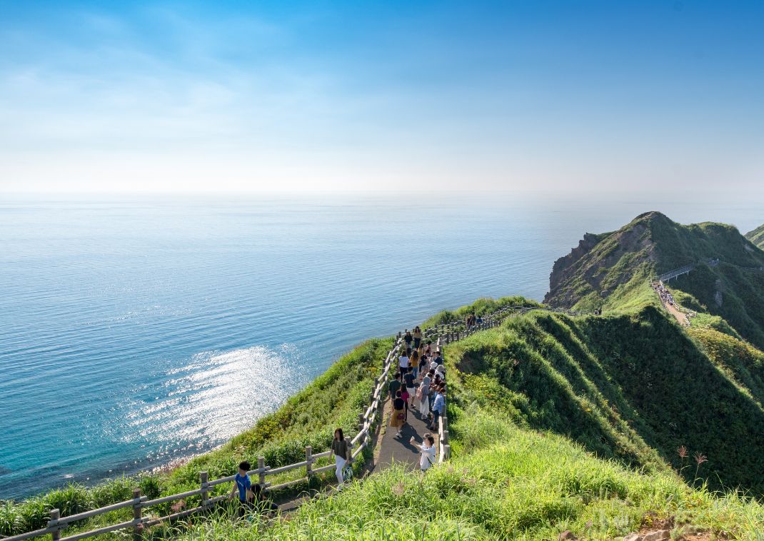 Hiking on Kamui Shakotan Cape, Hokkaido, Japan