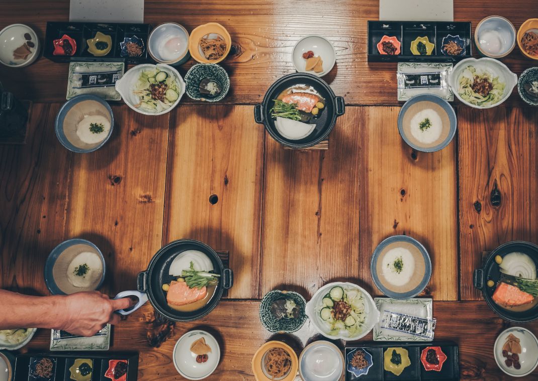 Japanese dining table with Japanese dishes