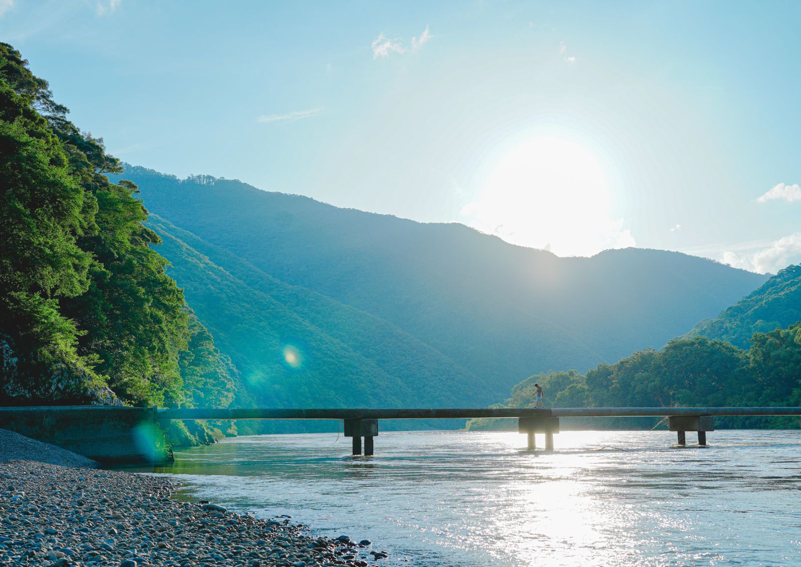Shimanto River in sunshine, Kochi, Shikoku, Japan