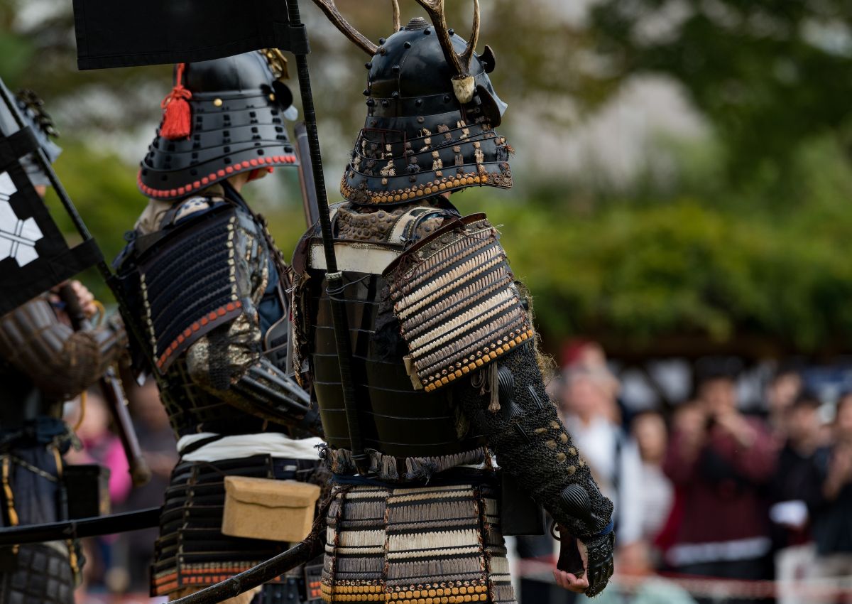 Men dressed in samurai armour, Japan