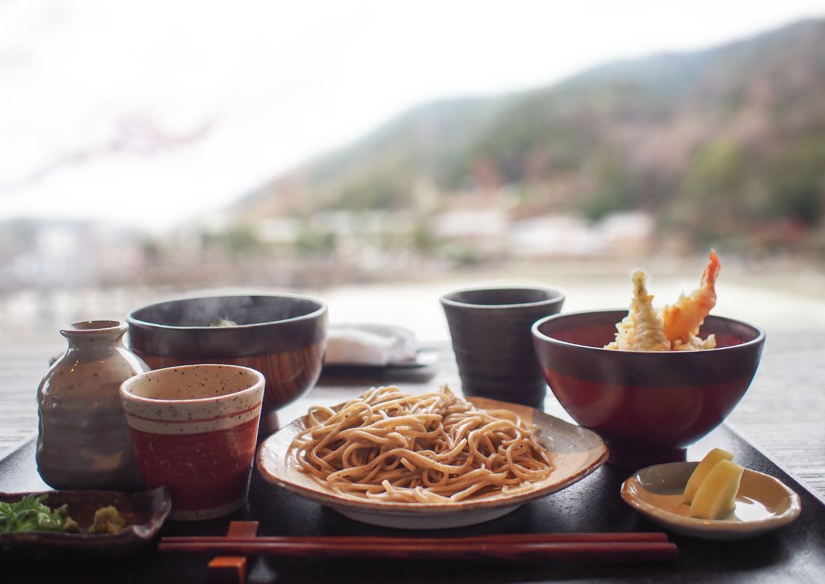 Soba noodles set with tempura, Arashiyama, Kyoto