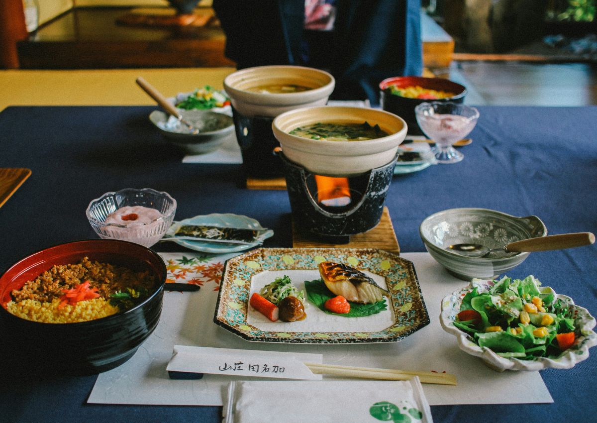 Japanese traditional breakfast in ryokan