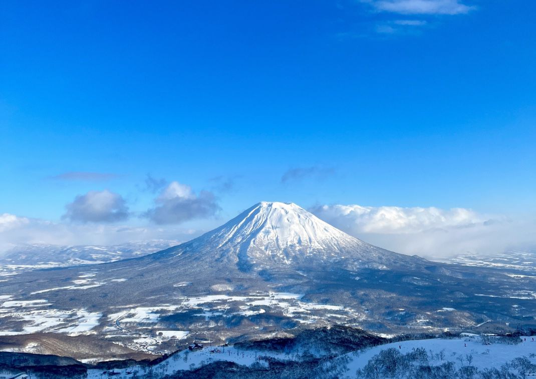 Mt Yotei seen from Niseko on a sunny day, Hokkaido, Japan