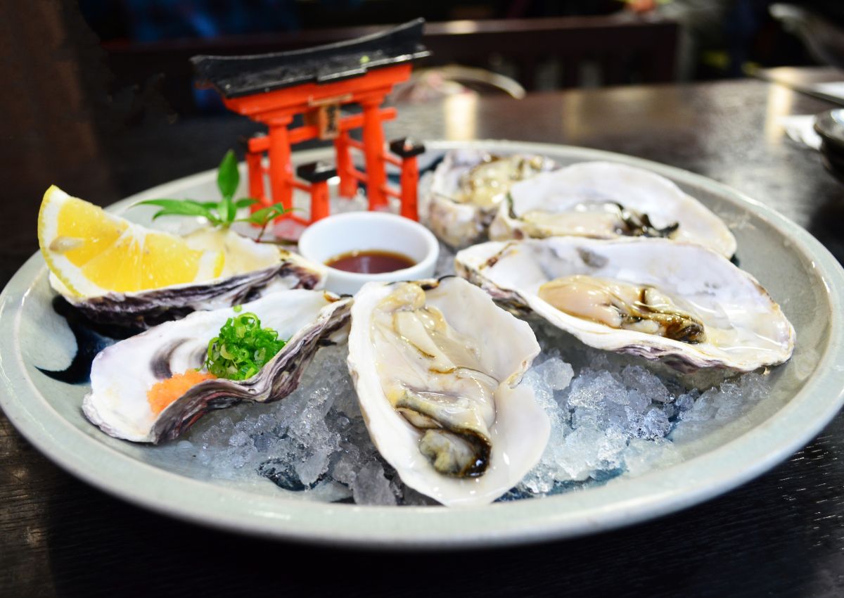 Fresh oysters served at Miyajima Island