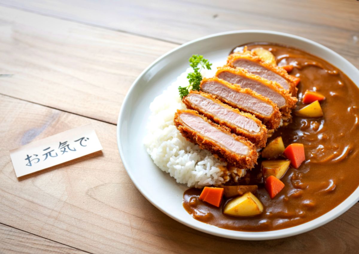 Japanese curry with cutlet on a plate