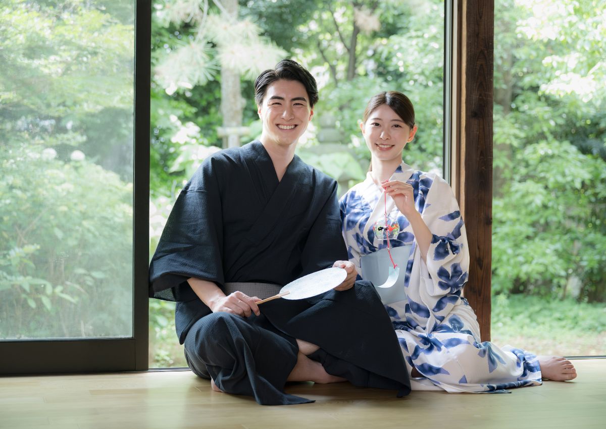 Couple wearing yukata in a traditional ryokan room