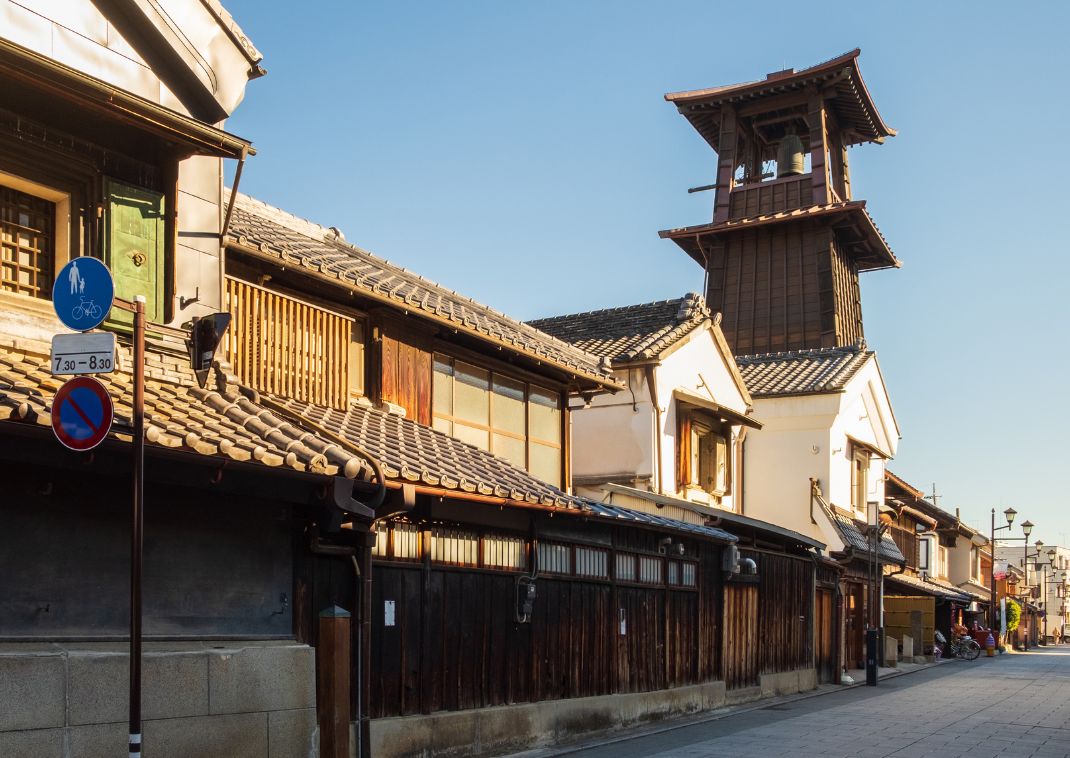  Traditional Japanese townscape in Kawagoe with view of Toki no Kane clock tower