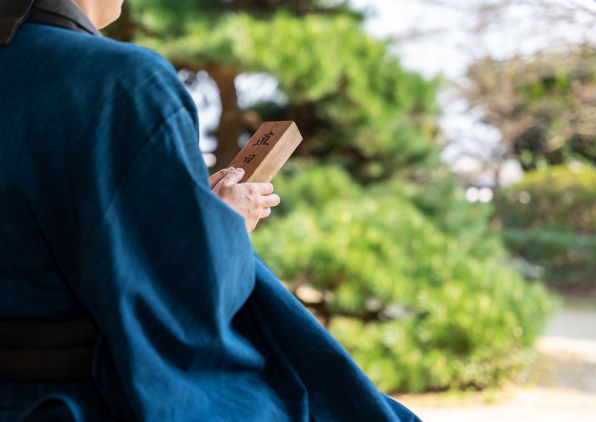 Japanese monk doing zen meditation