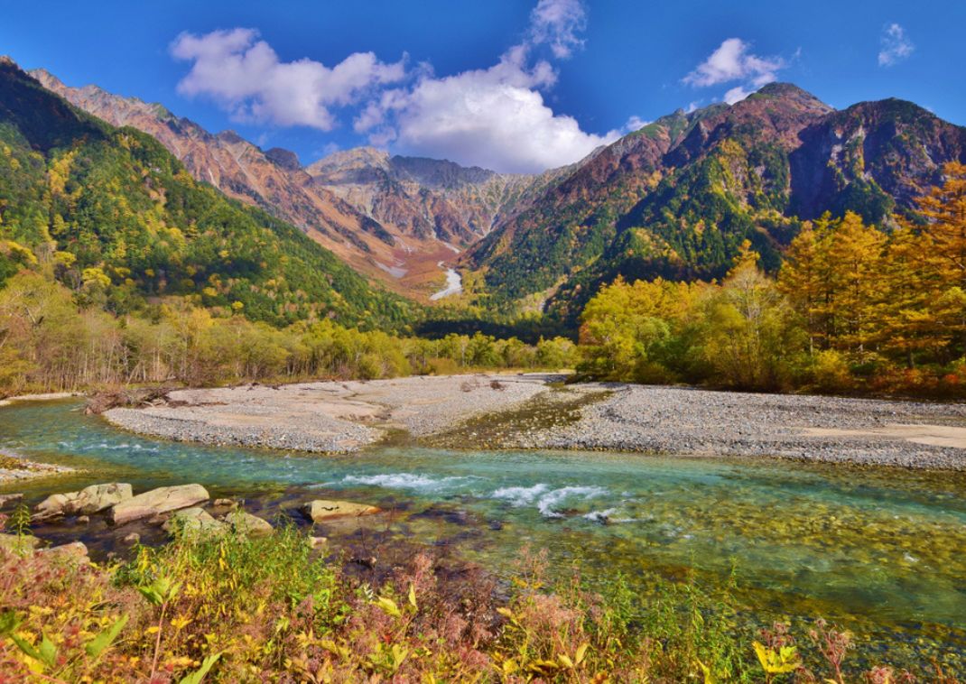 Autumn color season in Kamikochi, Nagano