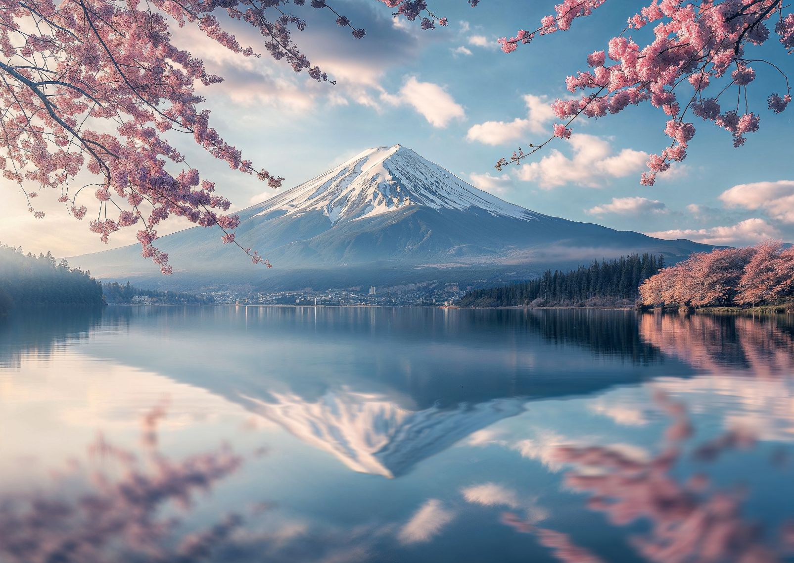 Mt Fuji with cherry blossoms in spring, Japan