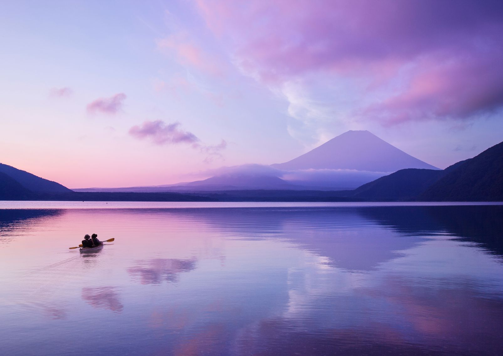 Mount Fuji’s reflection at Lake Motosu in the morning