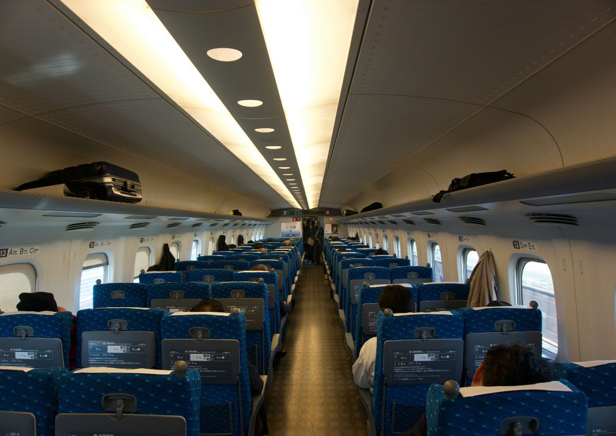 Shinkansen train car from inside, Japan