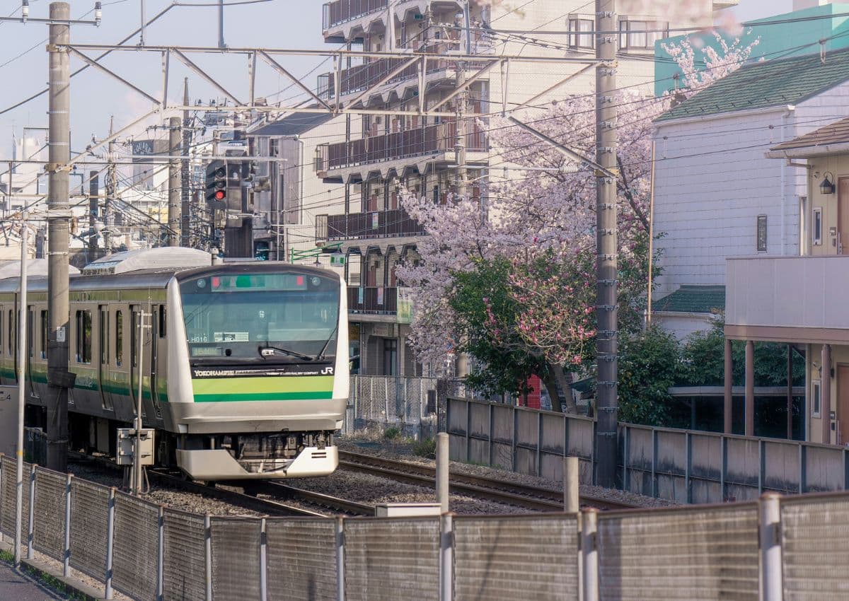 Train running in Tokyo, Japan