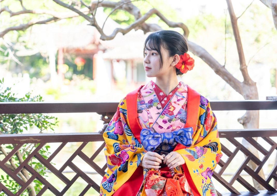 Lady wearing a traditional kimono from Okinawa