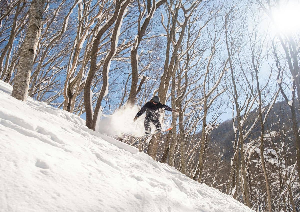 Snowboarder in Hakuba ski resort, Japan