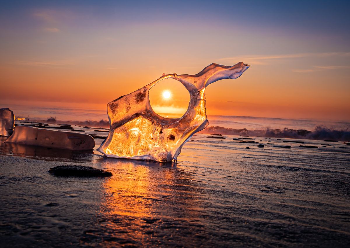 Jewelry ice on Toyokoro Ice Beach, Hokkaido