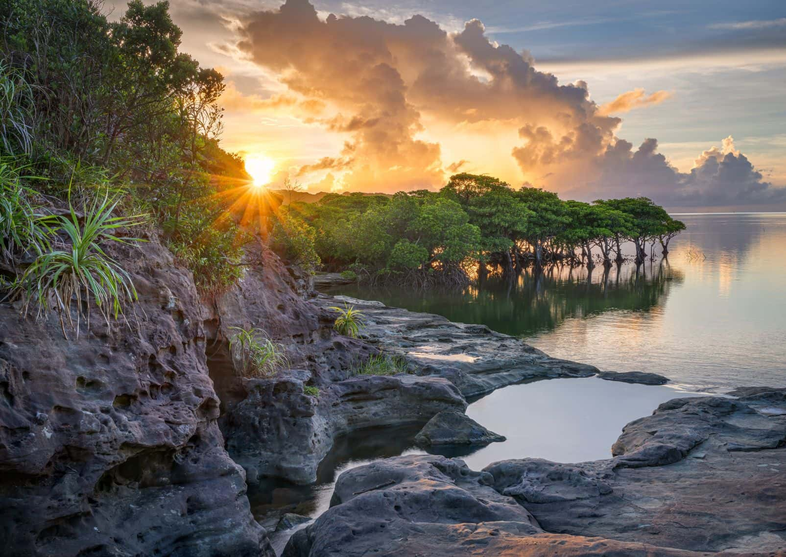 Iriomote coastal view at sunset with a beautiful sky and sea view