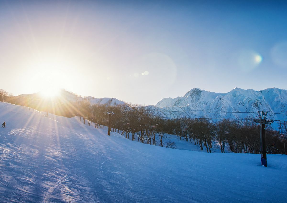 Snowboarder in Hakuba ski resort, Nagano, Japan