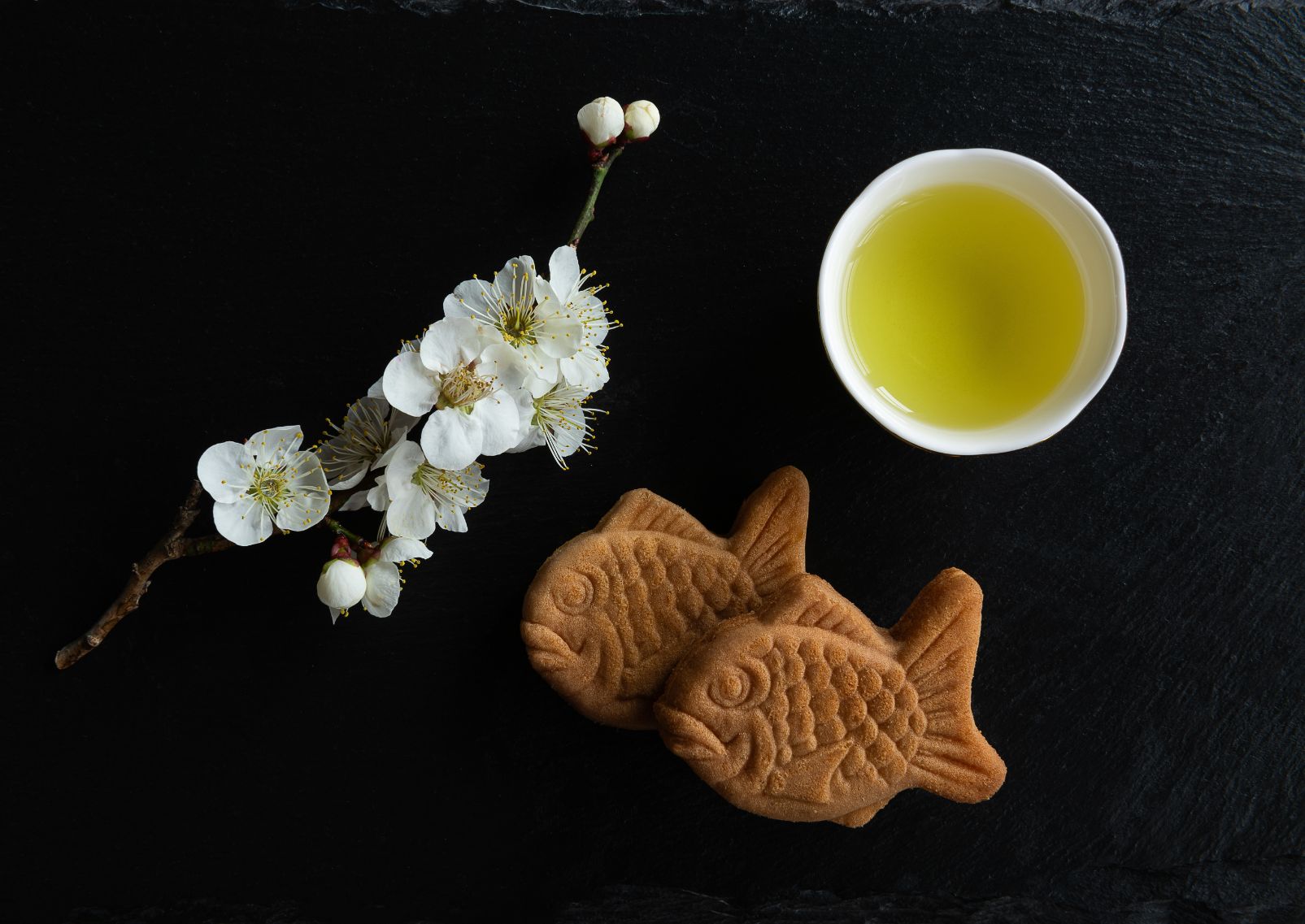 Plum tea with Taiyaki sweets, Japan