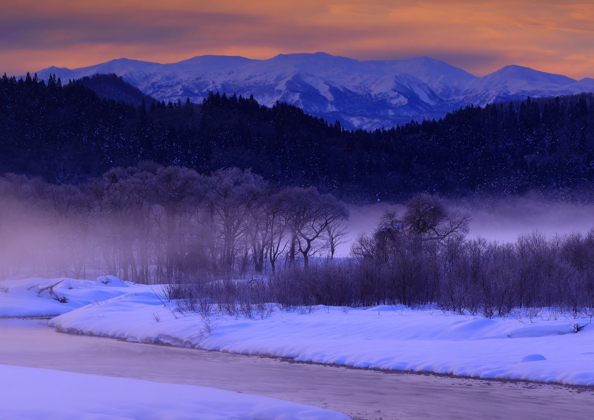 Winter evening scenery in Iwate, Japan